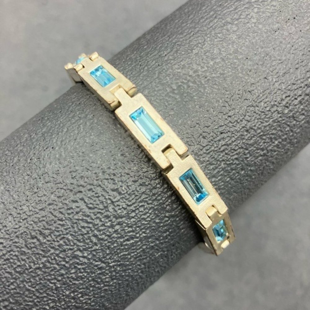 Dyrberg/Kern Bracelet As Is Silver Rectangle Blue Rhinestone Snap Closure Retro